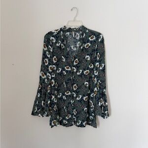 Free People Floral Green Women's Tunic